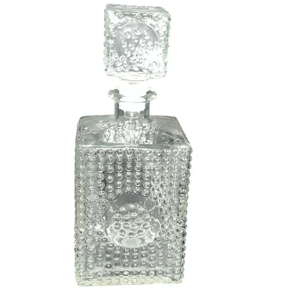 Vintage Clear Glass Decanter Hobnail Pattern MCM Barware Medallion Design 10